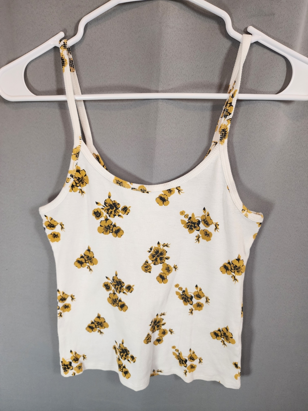 Abound White Ribbed Cami with Yellow Floral Print